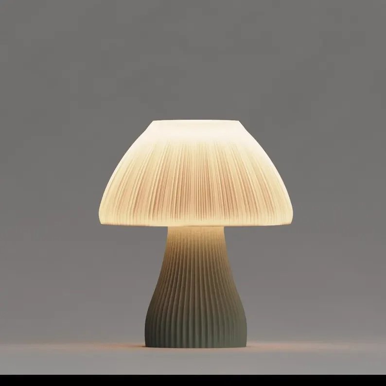 Lámpara Cogumelo Minimalista 3D · Luz Cálida LED